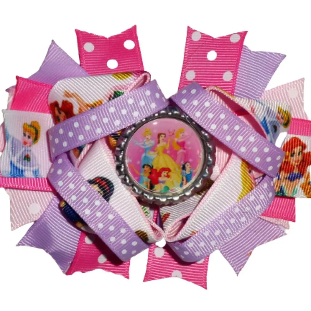 Princess Ariel Cinderella Belle Snow White Jasmine Girls 5-Inch Hair Bow Clip